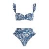 Explosiones Europeas y Americanas 2024 Trajes de Baño para Mujer Traje de Baño Azul con Libélula y Volantes y Falda Paraguas 2302