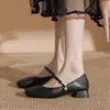 Sapatos Mary Jane estilo cheongsam em couro macio para mulheres, novo modelo outono 2026, bico quadrado, salto grosso, novos sapatos de festa estilo fada chinesa
