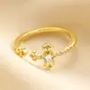 Anillo de Flor de Iris Inspirado en Diseño Transfronterizo, Flor de Cruz de Circonita Vintage para Hombres, Anillo Ajustable de Lujo Ligero de Nicho de Alta Gama