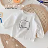 Camiseta interior blanca de manga larga para niños, bebé, primavera y otoño, holgada, fina, divertida, estilo coreano, top interior 0183A029