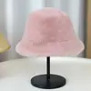 Novo Chapéu Bucket de Pelúcia Acolchoado Outono e Inverno Chapéu Bacia Estilo Coreano Chapéu de Aba Larga Quente Pelo Sintético de Visão