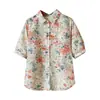 Camisa Floral Estilo Pastoral Verão 2026 Estampa Floral Camisa Floral Jardim de Monet Top Fresco Francês Manga Curta para Mulheres