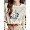 Algodão floco de neve, ombro normal, gola redonda, camiseta de manga comprida, moda feminina, versátil, roxo claro, top fino, nova coleção de outono 2026