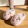 Sapatinhos de pelúcia rosa de porquinho de desenho animado, quentes, para gestantes, sapatos de casa peludos macios e com sola grossa para o inverno