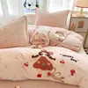 Conjunto de Cama de Lã de Leite de Inverno Quatro Peças Capa de Edredom Peça Única Desenho Animado Fofo Capa de Edredom Dormitório Estudantil 150x200x230 Lençol