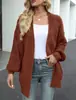 Amazon Comercio Exterior Cárdigan de Punto Grueso con Mangas de Linterna para Mujer 2 Otoño/Invierno 023 Nuevo Estilo Suéter de Punto con Bolsillos Chaqueta para Mujer Moderna