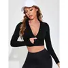 Estilo europeu e americano primavera-verão elegante para o trabalho justo decote V profundo sexy preto com zíper top T-shirt curto