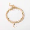 Europa y Estados Unidos joyería de moda transfronteriza moda tobillera de 4 piezas cadena corrugada colgante de luna conjunto multicapa accesorios para el pie