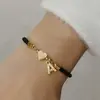 Pulsera de Cuerda con Forma de Corazón de 26 Letras de Nuevo Estilo Transfronteriza con Colgante de Circonita, Regalo de Vacaciones o Cumpleaños para Mujeres