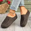 Mules femininas de veludo retrô sem salto, bico fechado, estilo slip-on, com costura, solado plano, chinelos casuais para uso externo