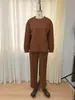 Conjunto de punto para mujer europeo y americano transfronterizo con cuello redondo, hombros caídos, manga larga y pantalones de pierna ancha de cintura alta, ajuste holgado, para ir al trabajo y estar en casa