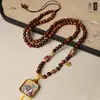 Taijia Design Original Rosewood Preto Sândalo Amuleto Buda Corrente Colar Thangka Novo Estilo Chinês Nacional Estilo Feminino com Corrente Thangka