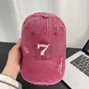 Chapéu Feminino Número 7 Bordado Tridimensional Buraco Lavado Vento de Terra Usada Top Macio Circunferência da Cabeça Grande Rosto Pequeno Boné de Baseball Velho