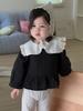 Ropa de Otoño para Niñas 2026 Nuevo Estilo Ropa de Otoño para Niños Estilo Coreano Ropa para Niños Conjunto de Camisa de Muñeca de Encaje y Pantalones de Campana para Bebés