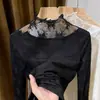 Shandali Dadi [Buenas Reseñas] Top Interior de Encaje Blanco de Cuello Alto para Mujer Estilo Nuevo de Otoño e Invierno Moderno y de Estilo Extranjero Camisa Pequeña Madera
