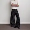 Jeans de Pierna Ancha Estilo Retro Americano con Corte de Línea Roja Tridimensional para Hombre, Rectos, Holgados, Casuales, Versátiles, Pantalones Largos