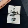 Laço de Fita Pingente de Coração de Metal Chaveiro de Coração de Metal Brilhante Decoração para Bolsa Telefone
