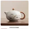 Tetera de Cerámica Junzhu Ru Kiln Tetera Xishi para Uso en Casa, Juego de Té Kung Fu, Tetera con Filtro de Bola, Tetera Individual Estilo Chino con Esmalte Craquelado