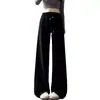 Pantalones de Maternidad Negros Cintura Alta Cordón Primavera y Otoño 2025 Pantalones Deportivos Casuales de Maternidad Pierna Ancha de Aspecto Adelgazante Suelto para Personas Bajas