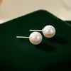 Brincos de Pérola Vintage de Alta Qualidade para Mulheres com Pino de Prata S999, Elegantes Brincos Redondos de Pérola de Concha para Cuidados com a Orelha