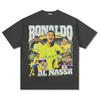 Camiseta de Manga Corta Estilo Americano Retro Marca Trendy Versátil Estampada Ronaldo Sudadera Pesada de Cuello Redondo con Capucha