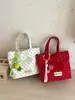 Bolsa Bucket Estilo Coreano com Bolinhas Vermelhas Feminina 2026 Nova Casual Leve de Lona Transversal para o Dia a Dia Sacola Pequena