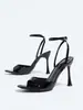 Sandalias de Tacón Alto Lisas de Color Sólido para Mujer Primavera Verano Mula de Punta Cuadrada Tacón Alto Delgado Zapatos de Moda para Mujer Tacones Altos Elegantes
