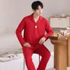 Pijama de Manga Larga de Algodón Puro para Hombre para Primavera y Otoño Ropa de Casa Cardigan de Moda para Hombre de Talla Grande Conjunto de Algodón Cómodo de Alta Calidad