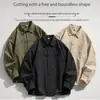 Camisas de Trabalho Masculinas Atacado Sudeste Asiático Transfronteiriças, Manga Longa, Gola Reversível, Multi-Bolsos, Corte Solto, Jaqueta Casual Cor Sólida