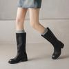Botas Cavaleiras de Cano Alto Lavadas Populares, Novas Botas de Cano Largo Marrons, Botas de Celebridade da Internet, Botas Simples e Versáteis de Couro Genuíno com Salto Médio