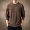 Camiseta de punto de manga larga para hombre, estilo americano de alta gama "old money", textura vertical, otoño, corte holgado, versátil, simple, cuello redondo, básica.
