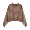 Sudadera Redonda Pesada Lavada Vintage Pintada en Spray de 400 g para Mujer, Top Corto Retro de Hombros Caídos, Estilo Europeo y Americano, Teñido de Moda para Chicas Populares