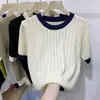 Camiseta de Manga Corta de Verano para Mujer, 40-100 kg, Tejido de Punto Hueco Patchwork Delgado Holgado Talla Grande Cuello Redondo