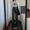 Jeans blancos de pierna ancha para mujer 2025 Verano Nuevo Cintura alta Sueltos Caída de alta gama Petite Pierna recta Pantalones largos hasta el piso