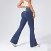 Calça de Yoga Ribatada Flare Cintura Alta Estilo Europeu e Americano, Calça Fitness Cintura Alta Levanta Bumbum, Calça Esportiva Longa Bumbum de Pêssego, Calça Wide Leg para Mulheres