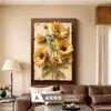 Pintura decorativa de girassol estilo francês para sala de estar pintura texturizada pintura para parede de fundo de sofá mural de entrada estilo vintage