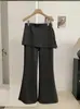 KEKEZOON Elegantes Pantalones Casuales Acampanados Falsos de Dos Piezas, Otoño Cintura Alta Adelgazantes Color Sólido Largos 8811