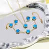 Conjunto de joias de aço inoxidável trevo de cinco folhas, pulseira, colar e brinco simples e estilosos de flor de cinco folhas, joias que não desbotam