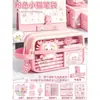 Set de papelería con temática de gatos, lapicera rosa, útiles escolares esenciales para la temporada de regreso a clases, papel y pluma, regalo de cumpleaños práctico, recuerdo