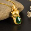 Colgante Vintage Artístico Método Antiguo Oro Zorro Calcedonia Verde Collar Exquisito de Ágata de Zorro Estilo Corte para Mujeres
