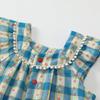 Ropa de verano para bebé, camiseta con abertura frontal para niña, camiseta a cuadros con mangas abullonadas, camiseta fina para recién nacidos, traje de escalada para niña