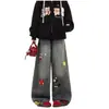 Toalla con Letra de Dibujos Animados Americanos Jeans Bordados Amazon Otoño e Invierno Nuevos de Moda Versátiles Pantalones Casuales Comercio Exterior Transfronterizo
