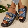 2025 Sandalias de Plataforma Gruesa de Verano Europeas y Americanas para Mujer Moda Banda Única Hebilla Plataforma de Playa Sandalias Transfronterizas para Mujer