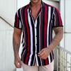 Camisa Masculina de Manga Curta de Verão Amazon Europeia e Americana Transfronteiriça Masculina Listrada Casual Solta Manga Curta Top de Rua
