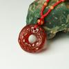 Procesos del Fabricante y Personaliza Ágata Roja Doble Dragón Jugando con Perlas Colgante Hebilla de la Paz Collar de Obsidiana Pareja Talla de Jade