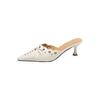 Diseño Completo de Piel Sintética Remache Hueco Zapatillas Mueller 2024 Verano Punta Aguda Piel Sandalias de Mujer