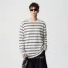 Camiseta Casual Unissex para Homens e Mulheres Outono Nova Listrada Manga Longa Preguiçosa Solta Gola Redonda Camiseta Pulôver
