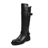Botas de Caballero Color Café Piel de Vaca Completa Hebilla Doble Otoño/Invierno 2026 Tacón Bajo Grueso Punta Redonda Piel Genuina Caña Alta Largas para Mujer