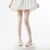Sapatos e Acessórios: Meias Longas de Algodão para Primavera/Verão Estilo Ballet com Laço, Cadarço, Vazadas, Padrão de Diamante, Meias Longas Lolita de Renda Retrô