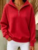 Colección de otoño europea y americana 2026: sudadera de mujer cómoda, holgada, de punto gofrado, color liso, cuello alto, con cremallera, manga larga, patchwork